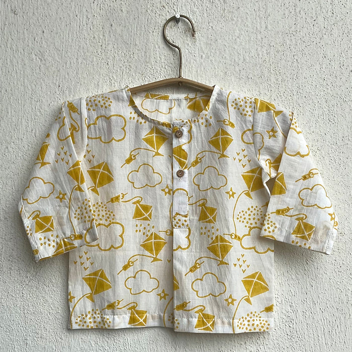 Organic Cotton Printed Kurta with Yellow Pants