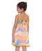 Young girl wearing a colorful Whimsy Hills limited edition sleeveless dress with Schiffli cotton embroidery and yellow lace trim