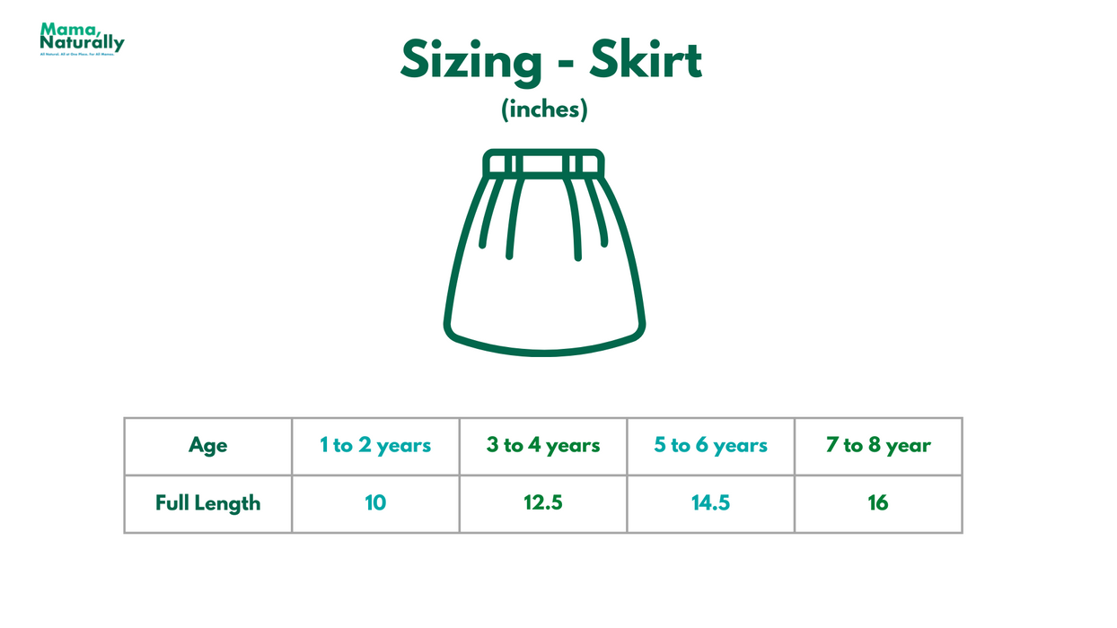 Skirts for Girls in a Bamboo Fabric - Size Chart