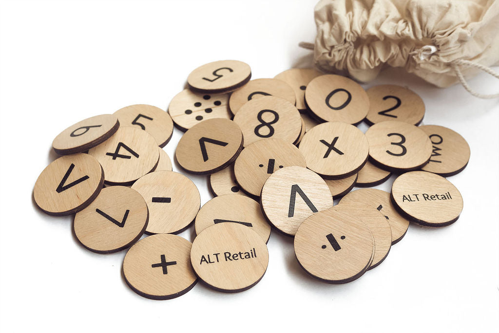 Montessori Toys for Kids. Wooden Number Coins.