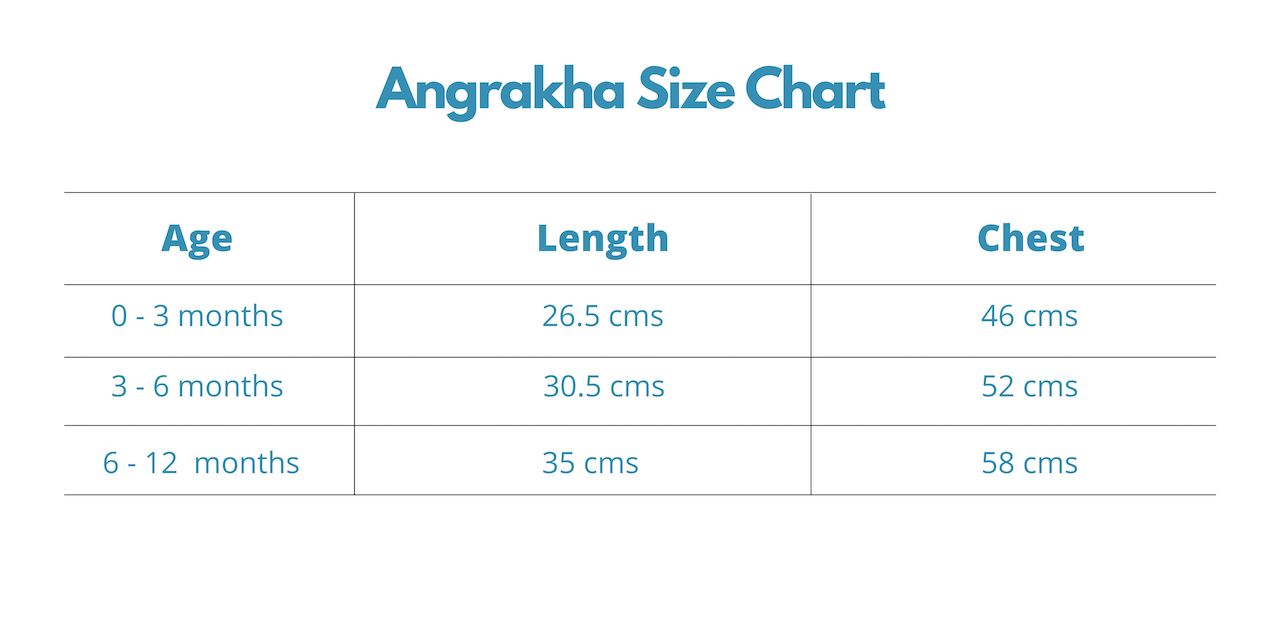 Mulmul cotton angrakha pyjama set for kids - Size Chart