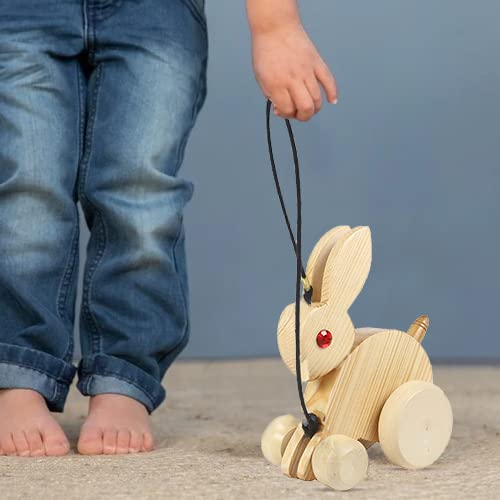 Wooden bunny pull-along toy for kids