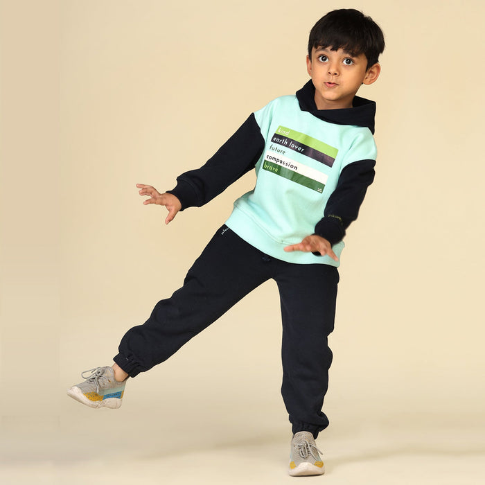 Blue unisex fleece hoodie and joggers set for kids