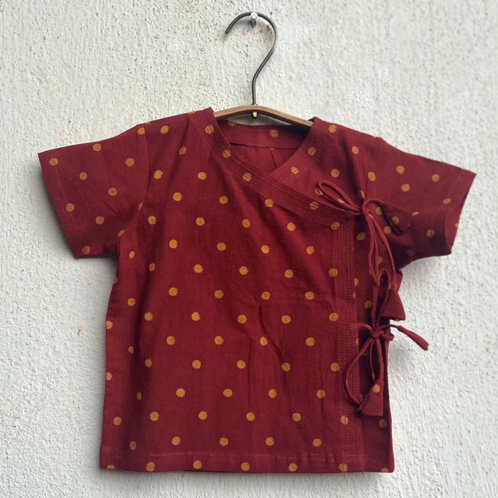 Red Raidana Print Angrakha Set for Babies